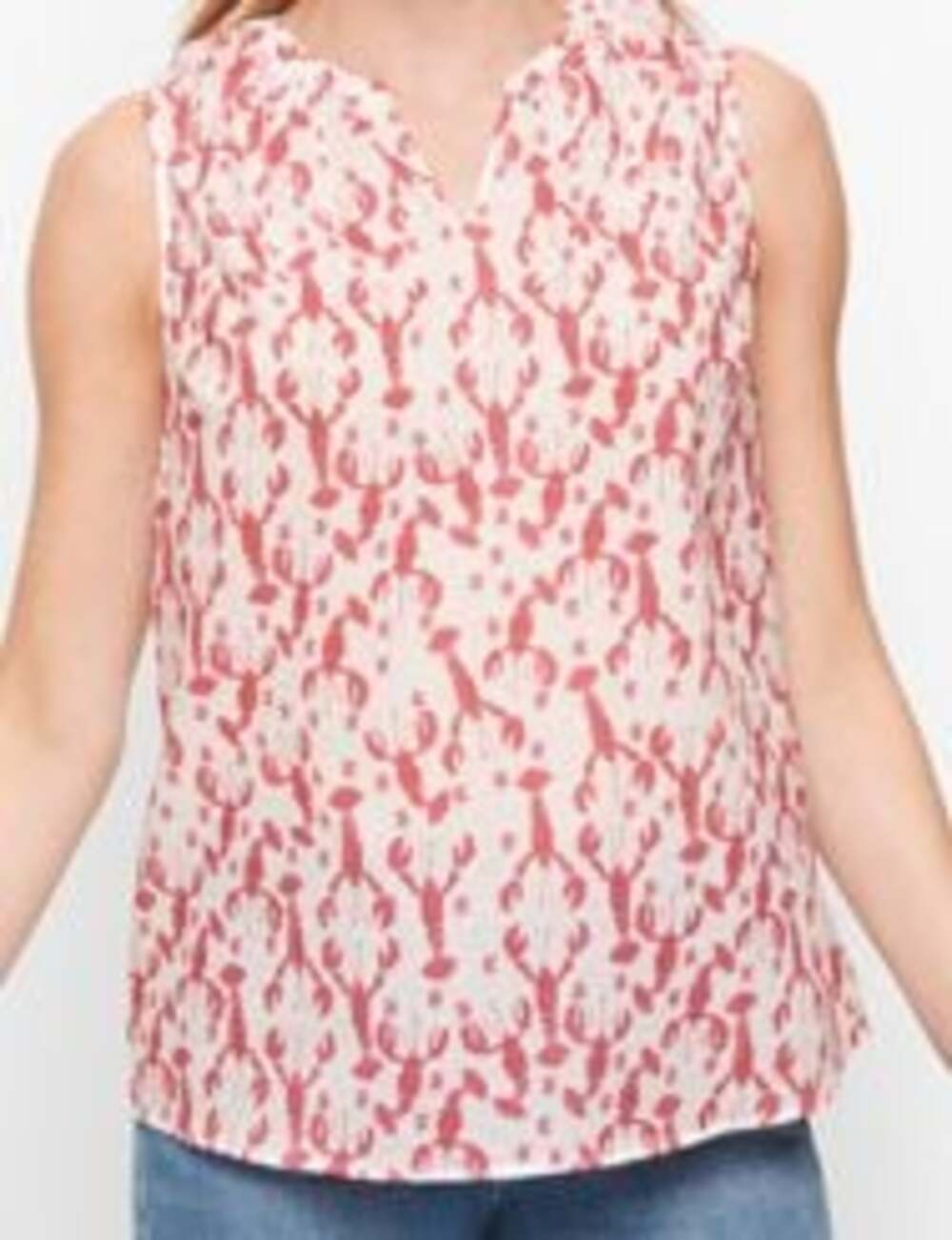 Talbots Lobster Print Sleeveless V-Neck Shell Blouse